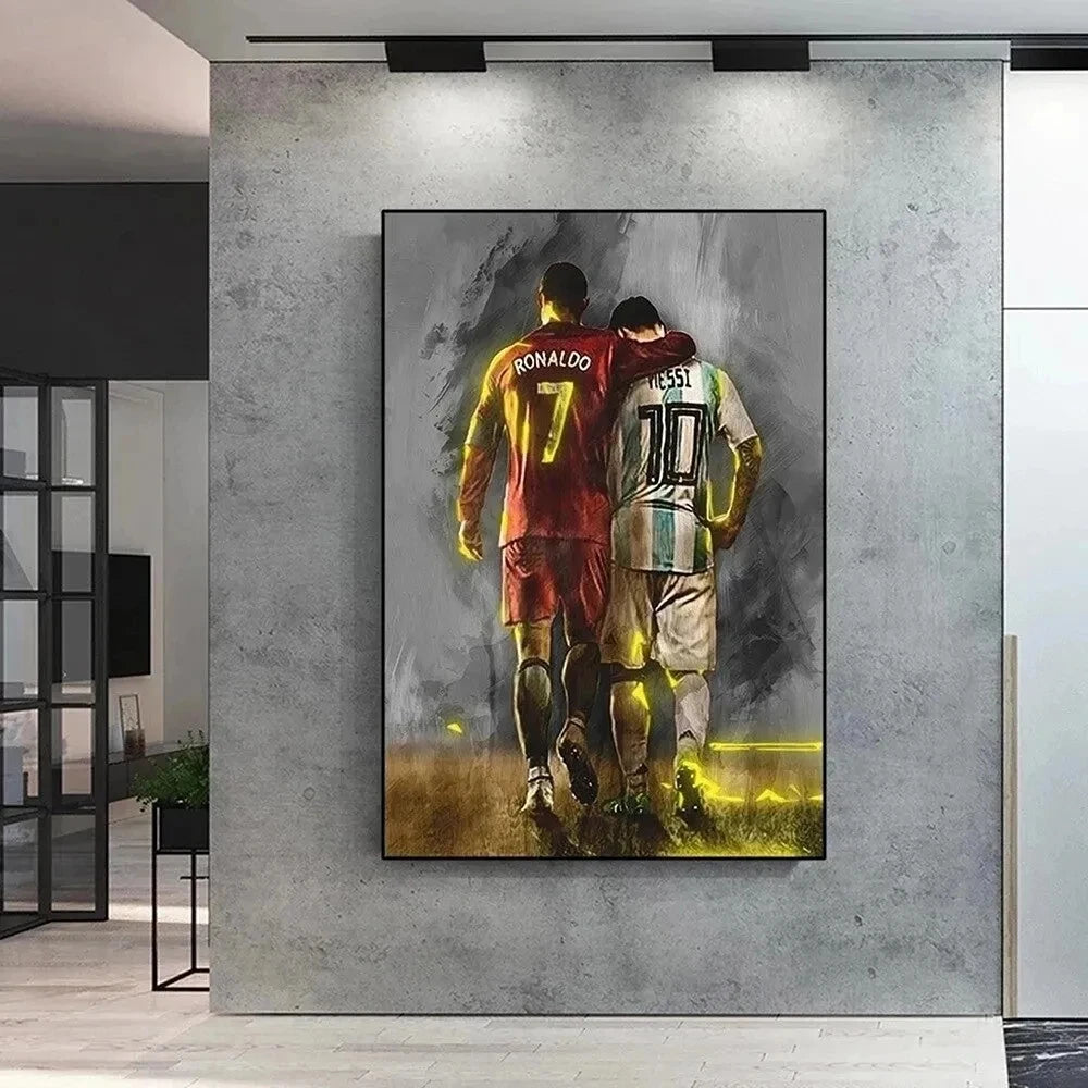 Football Star Messi C Ronaldo Poster Frameless Watercolour Painting Living Room Study Decoration Home Decor Collection Fan Gifts