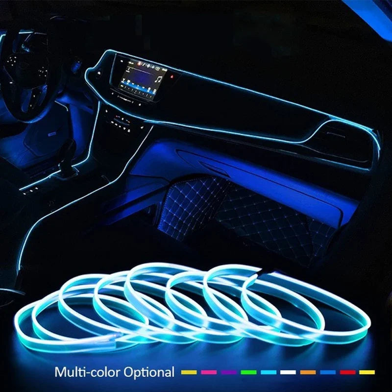 5M EL Wiring Neon Strip with USB LED Car Interior Decoration Light DIY Flexible Ambient Light Car LED Strip Soft Rope Tube