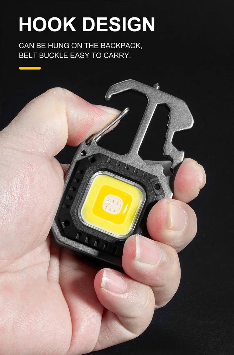 COB Keychain Work Light with Battery Display 8Mode Rechargeable High Lumens Portable LED Light for Camping Hiking Running