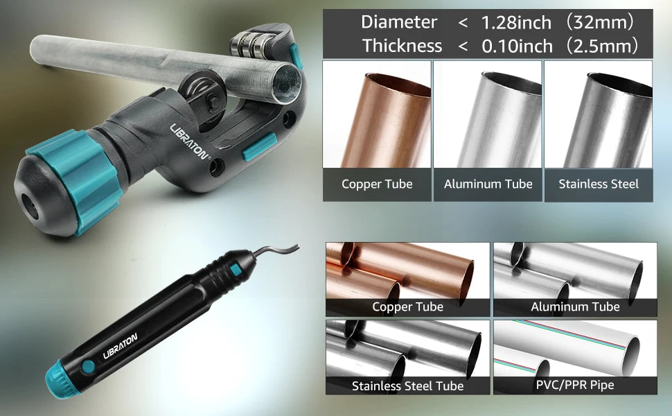 Libraton 5/32” to 1-1/4” Outer Diameter Pipe Cutter,Tube Cutter with Deburring Tool, Copper Cutter and Thin Stainless Steel Tube