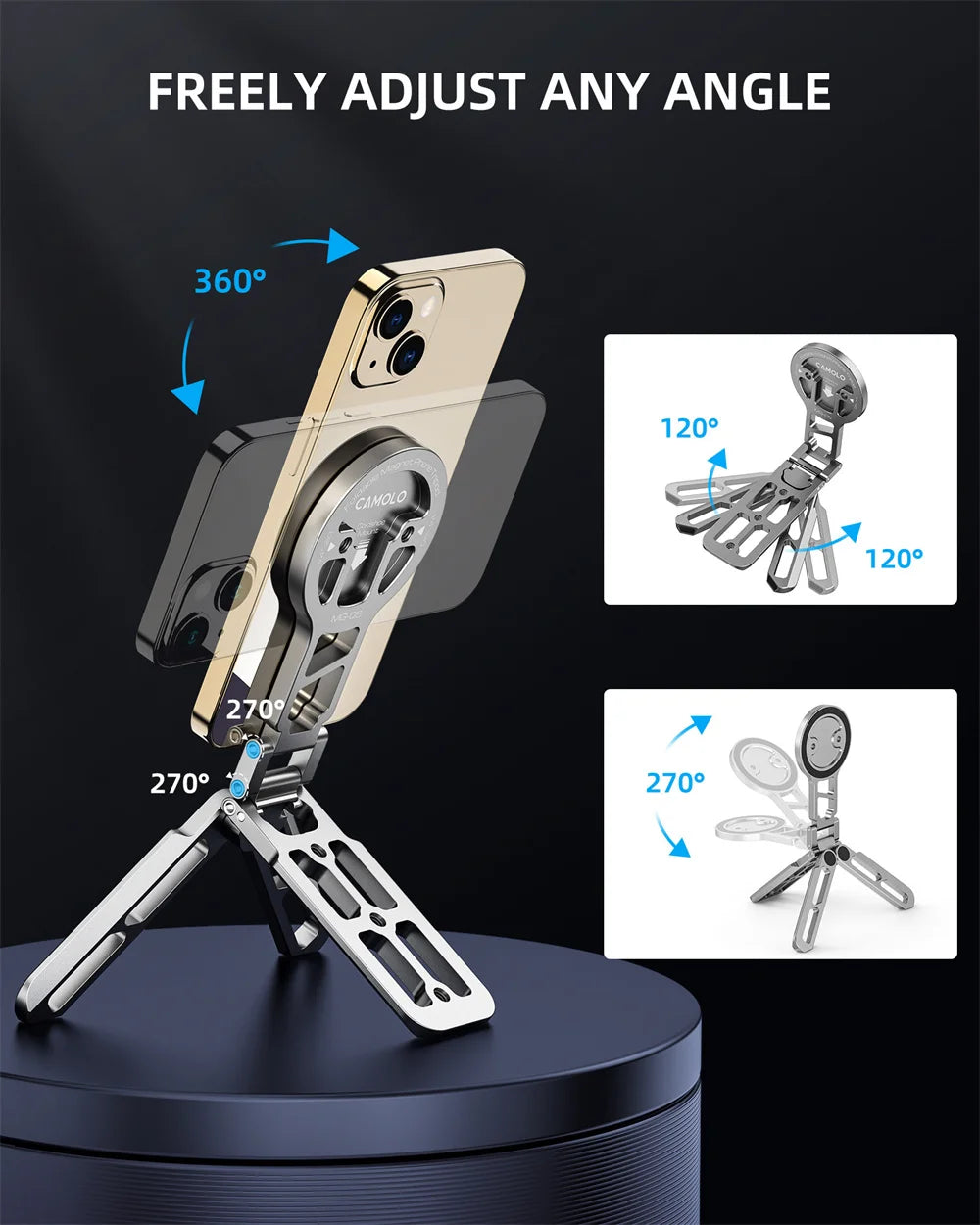 Foldable Magsafe Tripod Phone Tripod w Arca-Swiss Cold Shoe Magnetic Phone Holder for iPhone 15/14/13 Android Video Travel Vlog