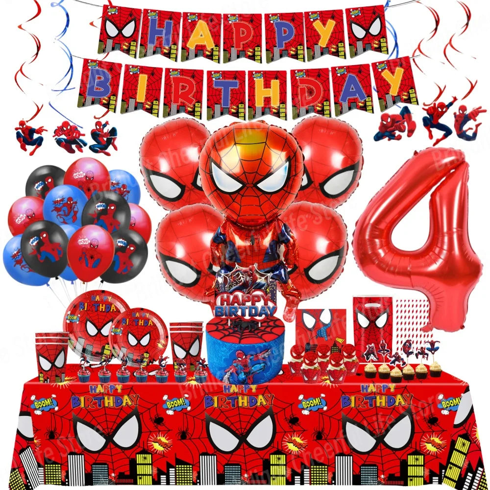 SpiderMan Birthday Decorations Superhero Disposable Tableware Banner Balloons Kids Boys Baby Shower Spider Party Event Supplies