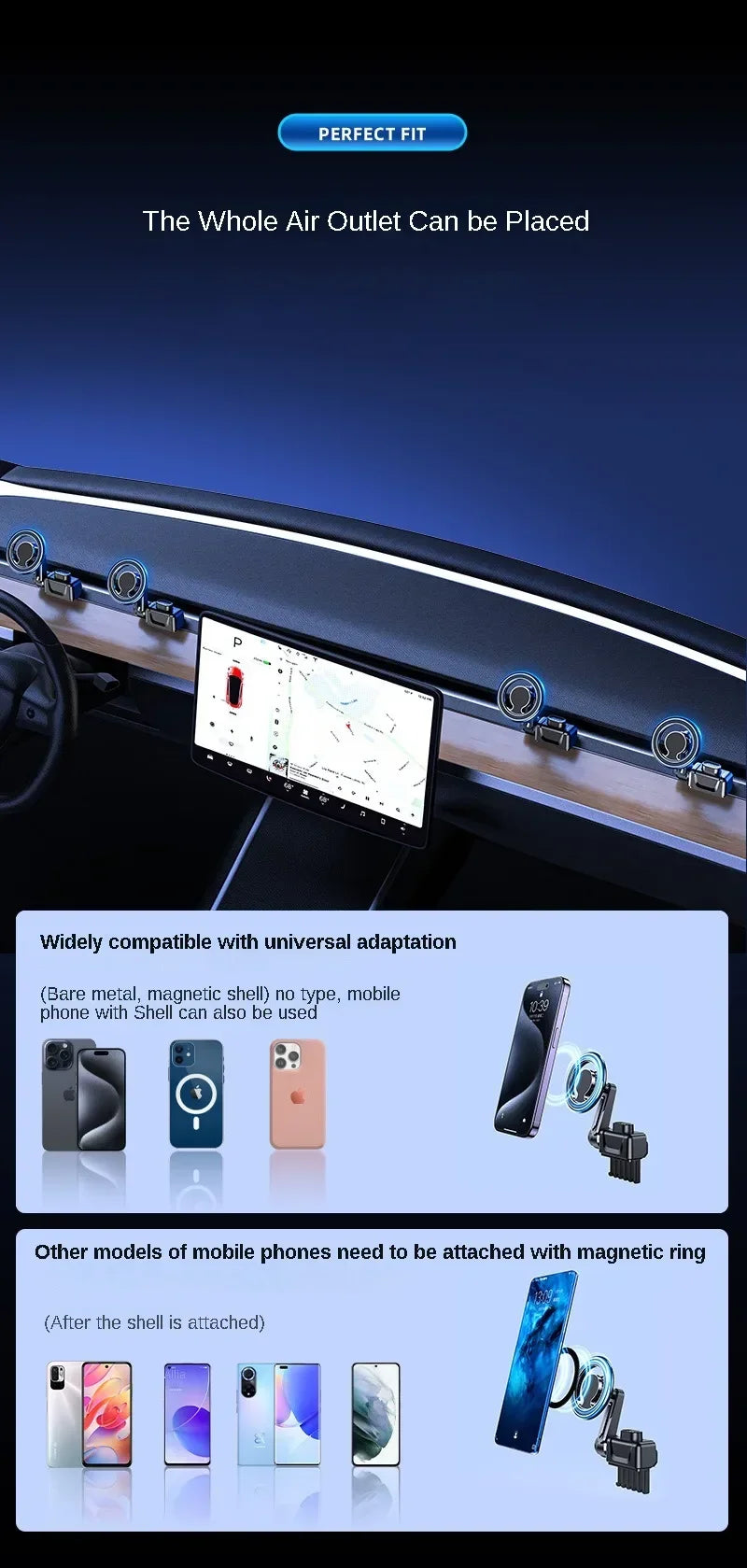 Model 3 / Y Magsafe Car Cell Phone Holder, Car Air Vent Cellphone Mount Auto Stand Clip Cradles, Tesla Interior Accessories