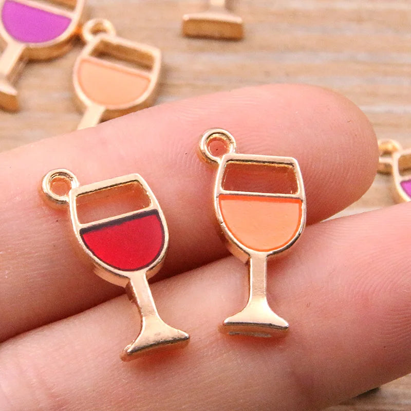 20pcs 9*18mm 4 Color Alloy Metal Drop Oil Wine Glass Charms Drinks Pendant For DIY Bracelet Necklace Jewelry Making