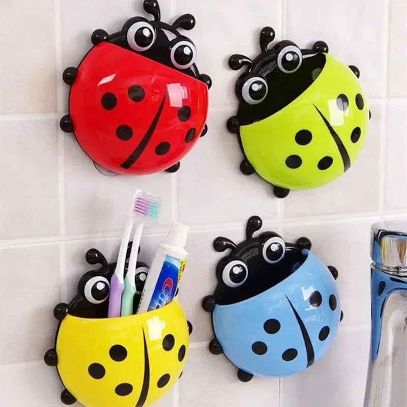 1pc Cute Suction Cup Toothbrush Holder,Creative Seven-Star Ladybug Pen Storage Holders,Children Brush Teeth Bathroom Accessories