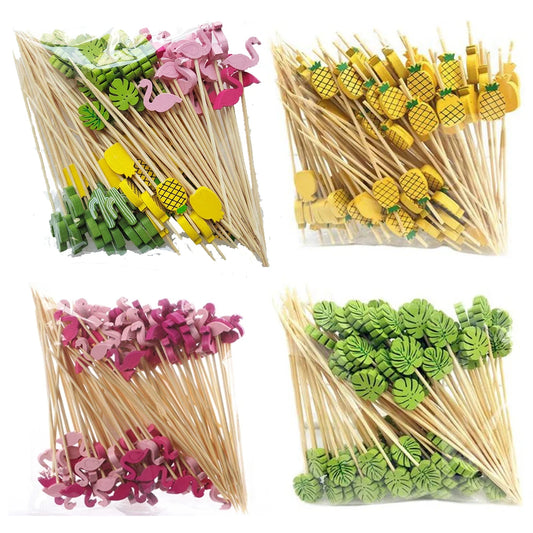 50/100Pcs Disposable Bamboo Skewer Hawaii Party  Buffet Food Picks Cupcake Fruit Fork Party Dessert Salad Stick Toothpick Skewer