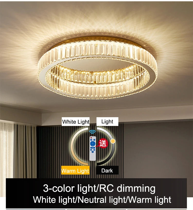 Modern interior living room luxury gold round crystal ceiling light indoor home lighting ceiling light ring glossy LED light