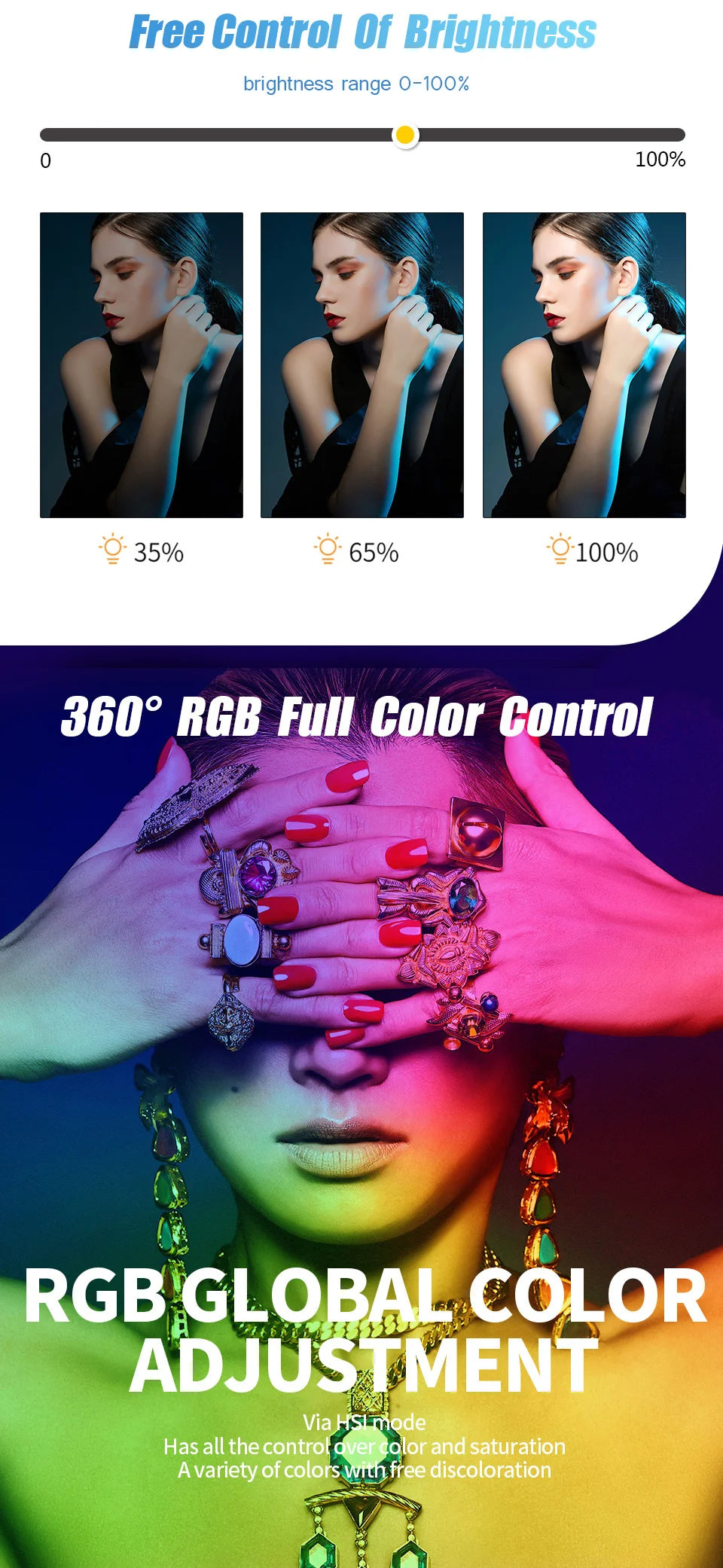 Handheld RGB Colorful Stick Light 19.68 inch 50CM Handheld LED Light Wand CRI 95+ 2500K-9000K Photography Studio Lamp