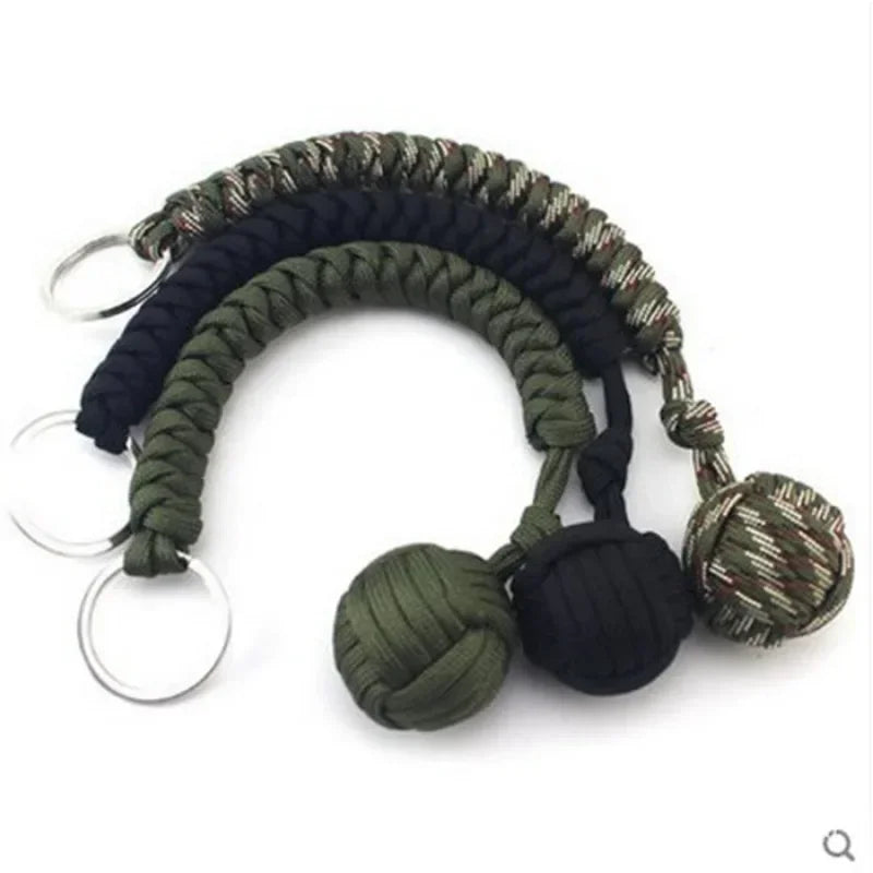 Outdoor Security Protection Black Monkey Fist Steel Ball Bearing Defensa Personal Self Defense Lanyard Survival Key Chain