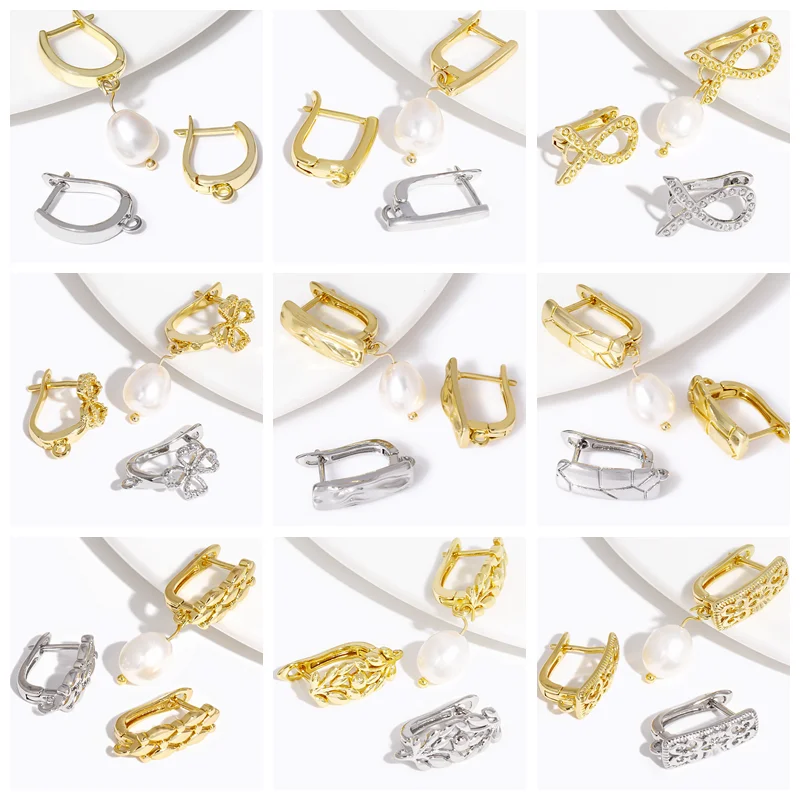 10/20Pcs Earwires Hooks For Earring 18K Gold Plated Brass Inlaid Zircon Earrring Clasp Hooks Fittings,Accessories For Earrings