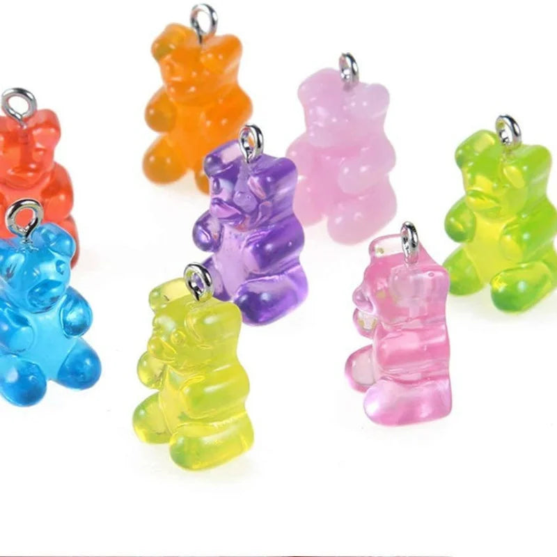 10/50pcs Candy Color Gummy Mini Bear Charms Pendant for Making Cute Earrings Pendant Necklace DIY Creative Jewelry Finding