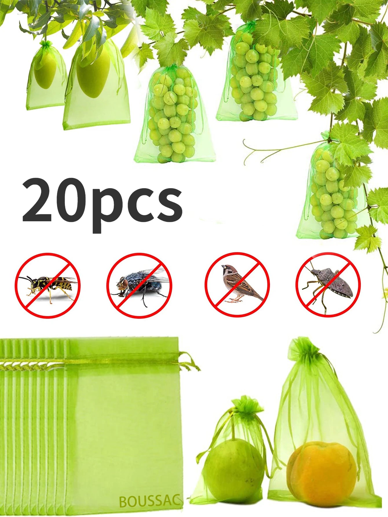 20pcs fruit Protection Netting Bag Garden Mesh Bags Agricultural Pest Control Anti-Bird Mesh Bag drawstring Vegetable grown bags