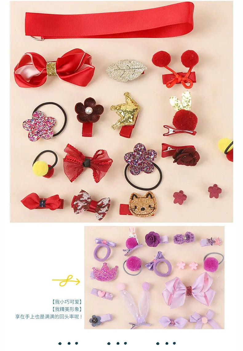 Elastic Hair Bands For Girls Cute Hair Clips Set Headwear Bow Flowers Animal Bands Cartoon Gift for Children 18pcs