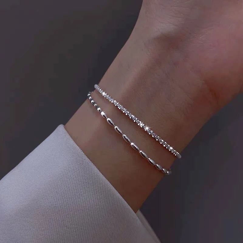 New Fashion Silver Color Gypsophila Adjustable Bracelet & Bangle for Women Men Elegant Sparkling Fine Jewelry Wedding Party Gift