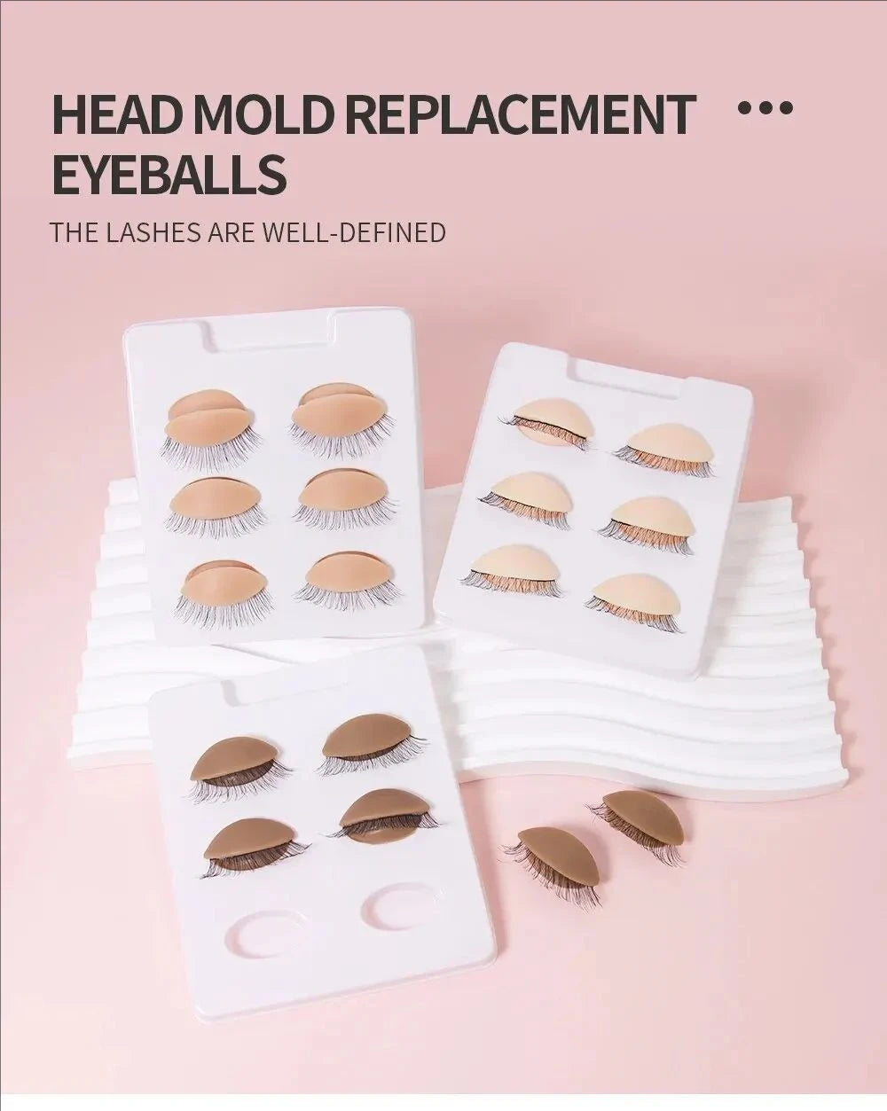 MJ 3Pairs/Set Replacement False Eyelash Extension Practice Head Model Silicone Removable Eyelids Tattoo Training Eyes Mannequin