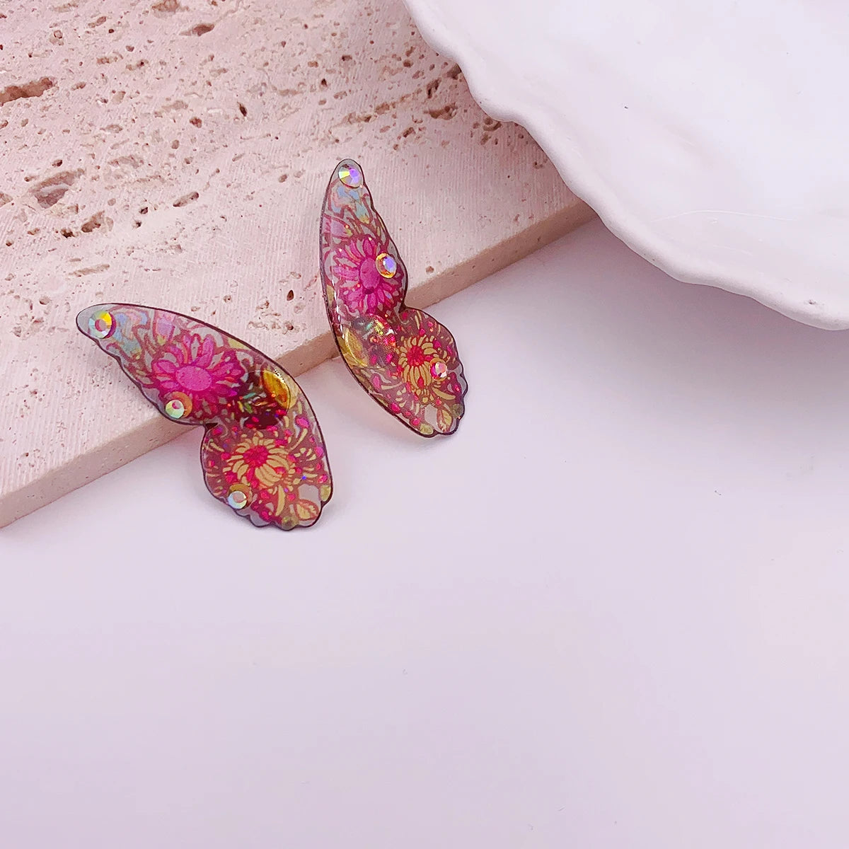 Minar Fairy Gradient Blue Color Resin Butterfly Wings Drop Dangle Earrings for Women Girls Rhinestone Glitter Pendant Earring