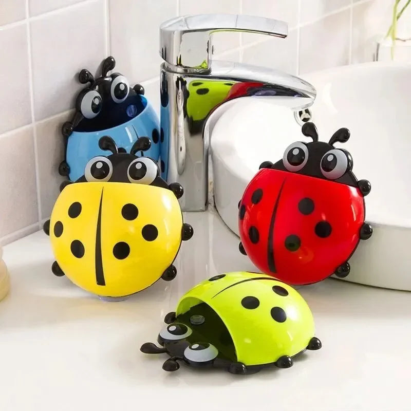 1pc Cute Suction Cup Toothbrush Holder,Creative Seven-Star Ladybug Pen Storage Holders,Children Brush Teeth Bathroom Accessories