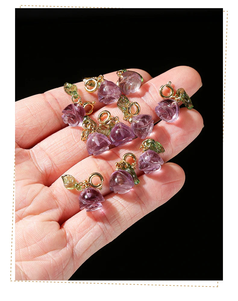 1 Pc Natural Amethyst Rose Flower Shape Copper Buckle Pendant Quality Charm For Jewelry Making Diy Necklace Bracelet Accessory