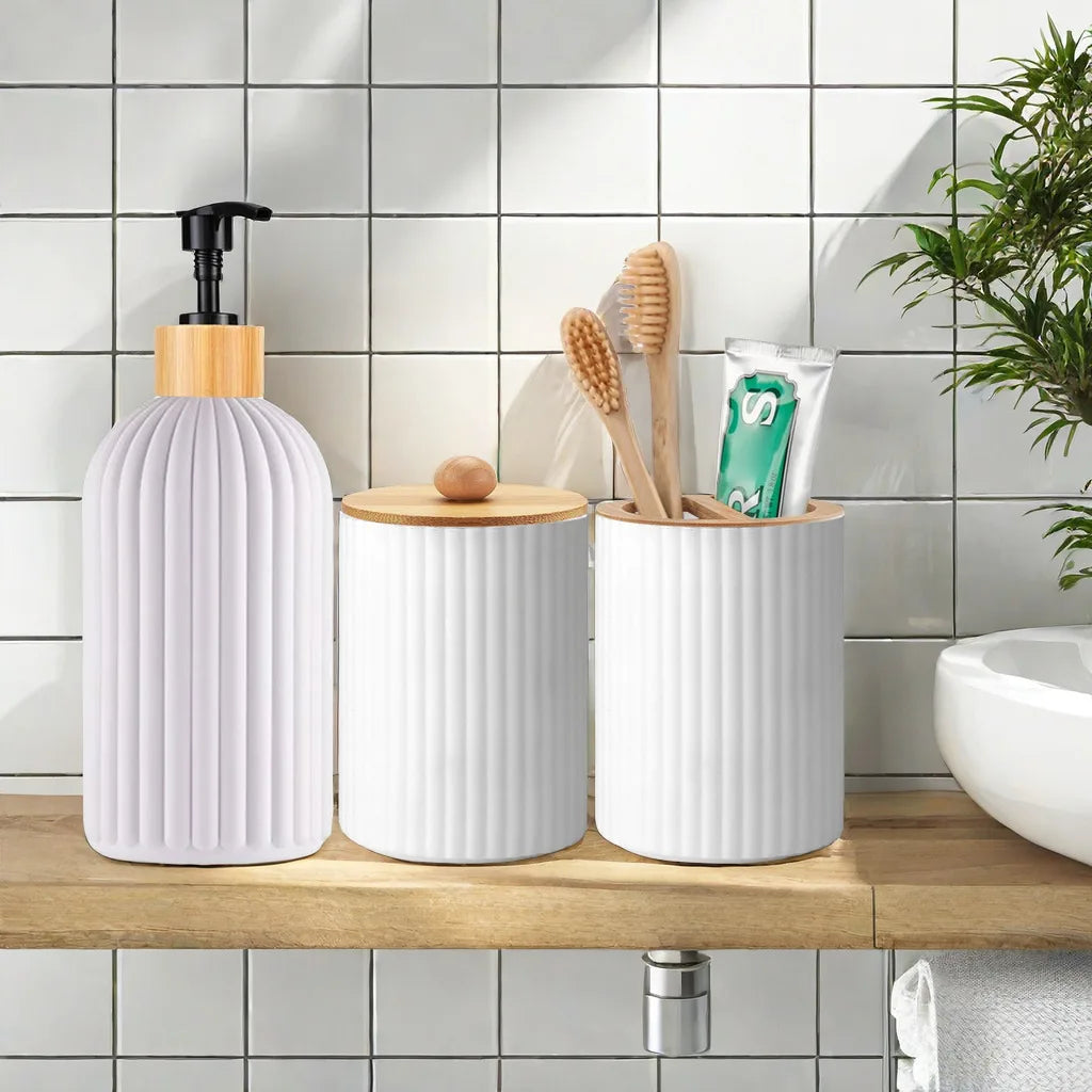 Bathroom Countertop Container Hand Soap Dispenser Cotton Ball Storage Box Toothbrush Holder Home Decoration Organizer