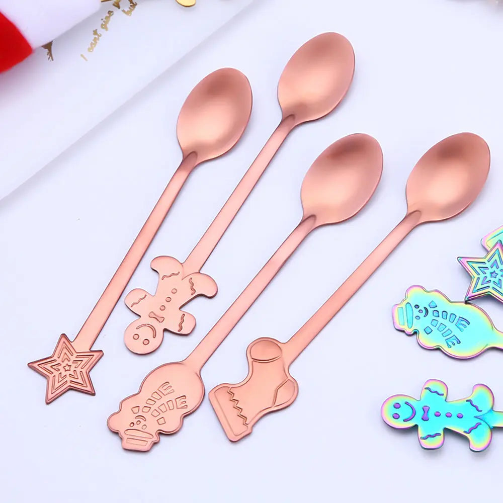 4PCS Christmas Coffee Spoons with Gift Box Teaspoons Dessert Stainless Steel Spoons Tableware Christmas Gift New Year 2021