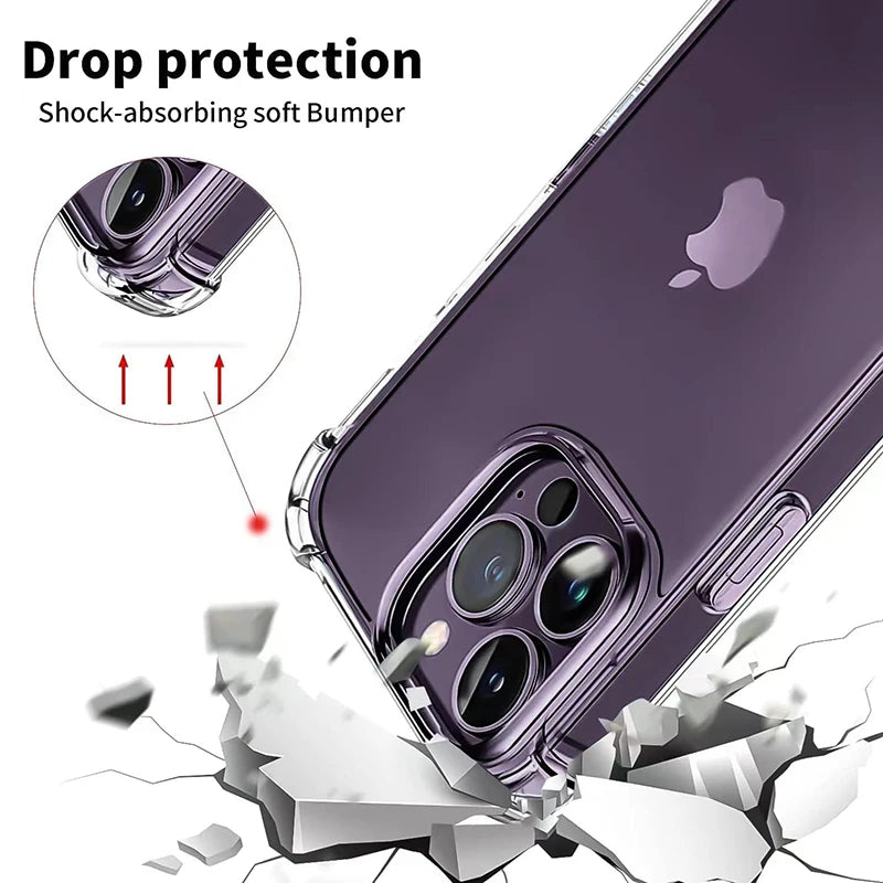 Shockproof Transparent Phone Case For iPhone 15 14 11 Pro Max 13 12 Mini 7 8 Plus X XR XS Soft Silicone Clear Bumper Accessories