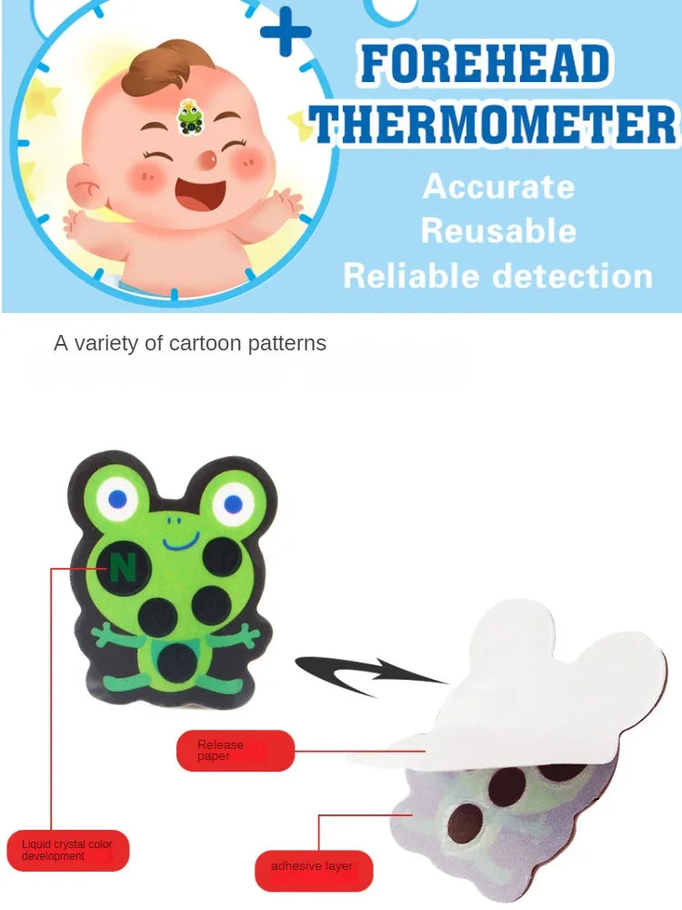 10Pcs Lovely Cartoon Animals Pattern Baby Thermometer Sticker Forehead Temperature Change Measurement Tape Range 35 To 40 Degree