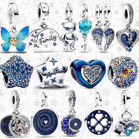 2024 New S925 Sterling Silver Galaxy Heart Blue Butterfly Pendant Fit Original Charm Bracelet Beads Women Necklace DIY Jewelry