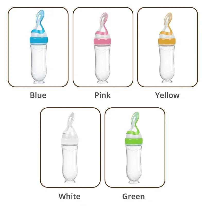 Safe Useful Silicone Baby Bottle With Spoon Food Supplement Rice Cereal Bottles Squeeze Spoon Milk Feeding Bottle Cup