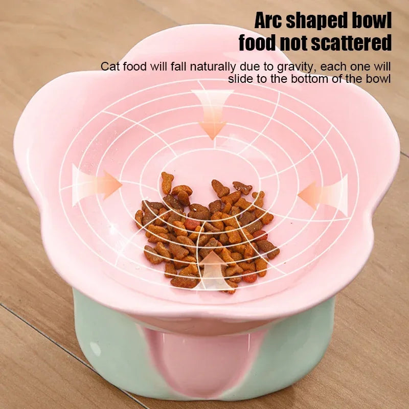 Cat Flower Bowl Raised Ceramic Pet Drinking Eating Feeders Small Dogs Elevated Non-slip Feeding Supplies Cats Puppy Products