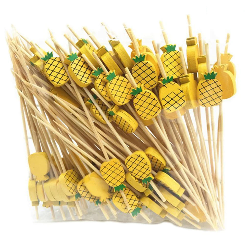 50/100Pcs Disposable Bamboo Skewer Hawaii Party  Buffet Food Picks Cupcake Fruit Fork Party Dessert Salad Stick Toothpick Skewer