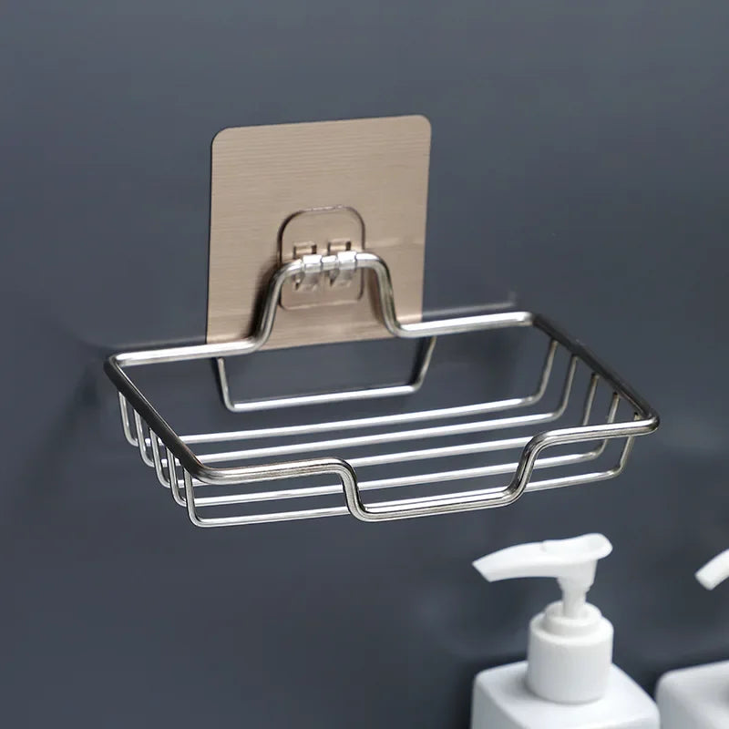 High Quality Soap Rack Wall Mounted Soap Holder Stainless Steel Soap Sponge Dish Bathroom Accessories Soap Dishes Self Adhesive