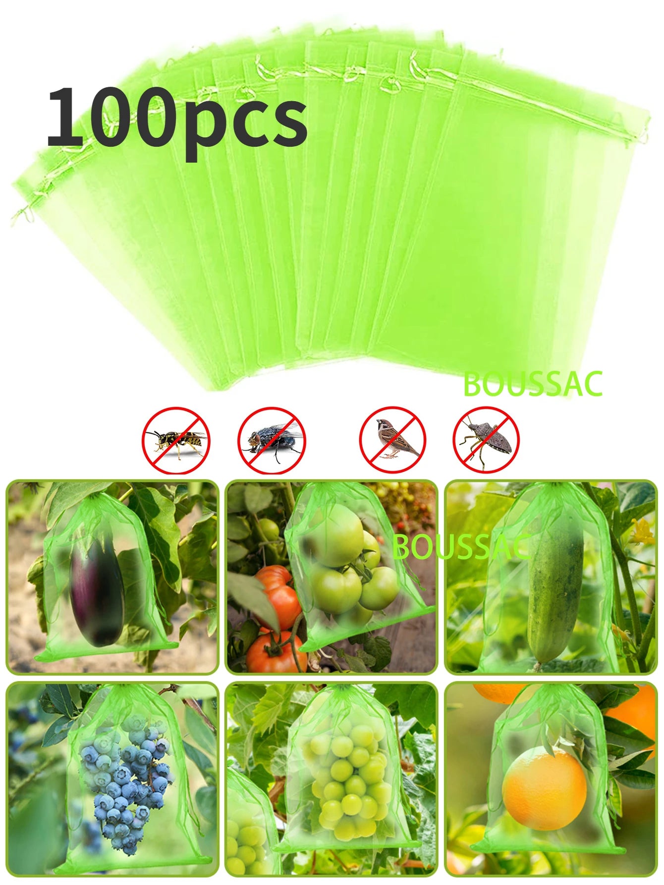 100pcs Fruit Protection Bags Pest Control Anti-Bird Garden Netting Bags Strawberry Grapes Mesh Bag Plante Vegetable Grow Bags