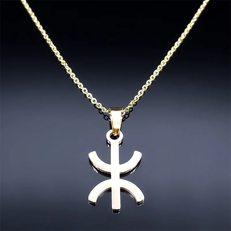 Africa Berbers Symbol Pendant Necklace Stainless Steel Gold Color Amazigh ⵣ Letter Ethnic Amulet Style Chain Necklaces Jewelry