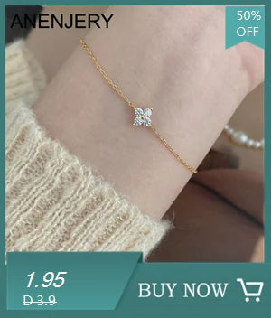 ANENJERY Zircon Four Leaf Flower Chain Bracelet for Women Niche Simple Desgin Party Jewelry Accessories