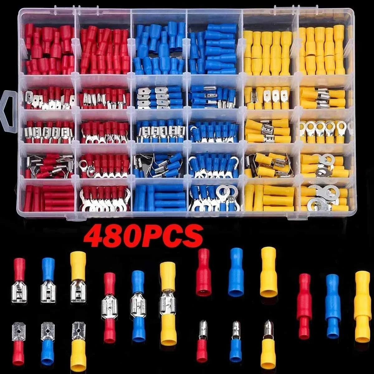 102/280/300/480PCS Wire Connector Kit Male Female Insulated Terminals Cold Crimp Terminals Assorted Crimp Terminals Spade