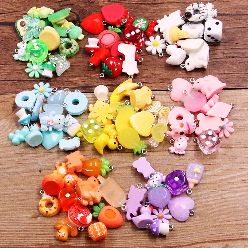 10Pcs 8 Color Mix Fruit Animals Flowers Sieve Resin Earring Charms Diy Findings Keychain Bracelets Pendant For Jewelry Making