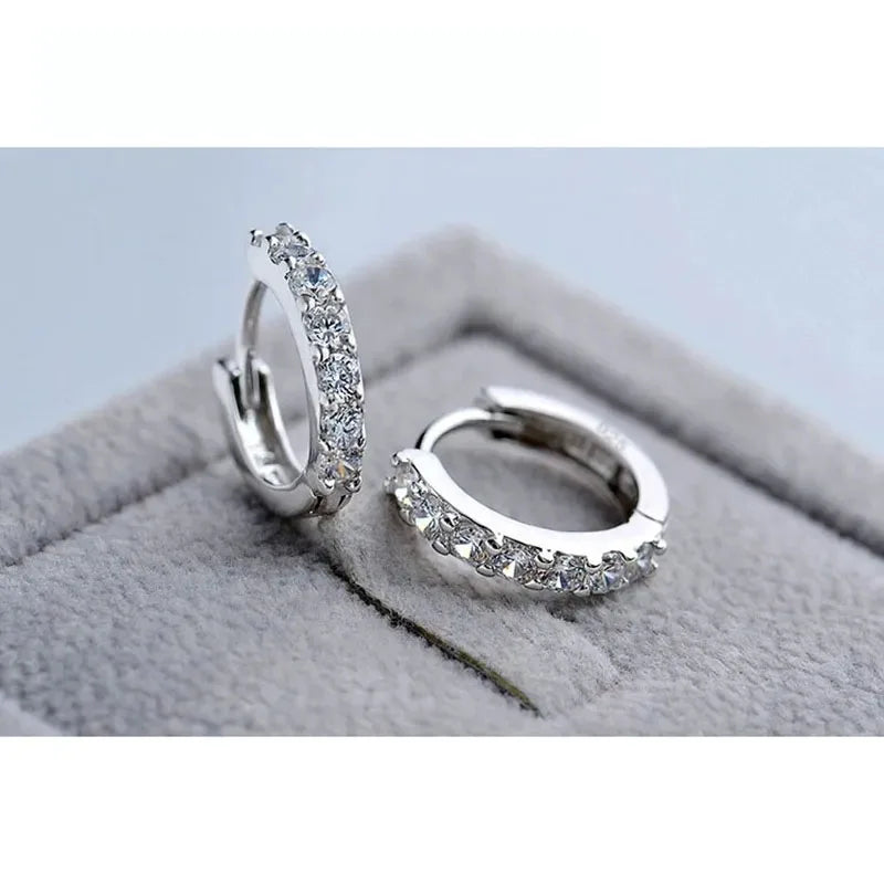 Fast Ship Newest Luxury Romantic Women Jewelry 925 Sterling Silver Plated Rhinestone Crystal Hoop Earrings For Women Wholesale