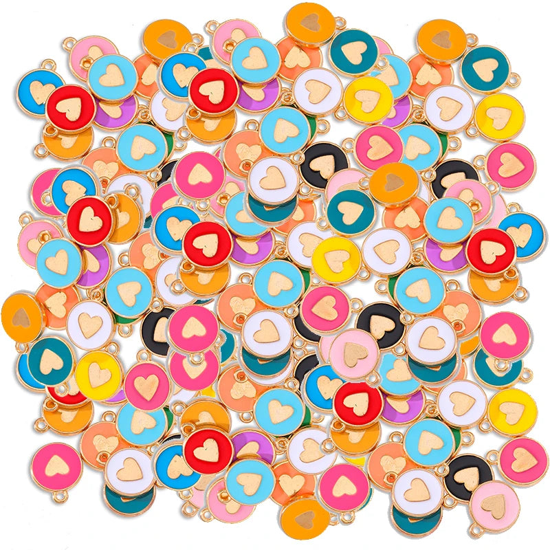 20Pcs Multicolor Love Heart Round Charm Alloy Pendant For Necklace Bracelet Key Chain DIY Jewelry Making Supplies Accessories