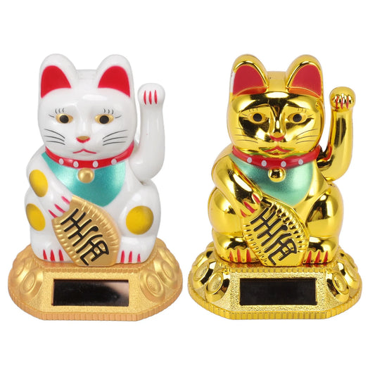 Chinese Lucky Cat Decoration Waving Arm Solar Light Induction Statue Figurine For Home Car Ornaments