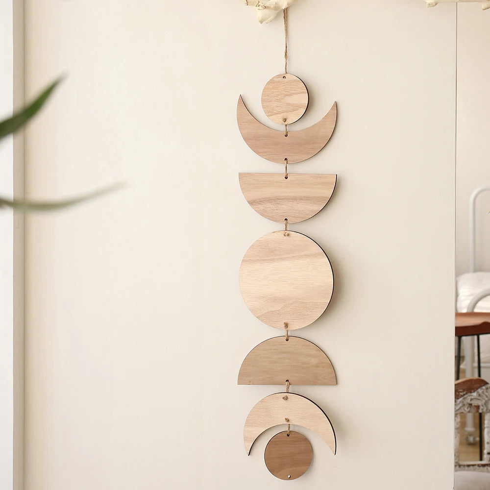 Wooden Wall Hanging Moon Phase Garland Wall Decor Hanging Ornaments Ramadan Decoration Boho Home Decor for Nursery Ornament Gift