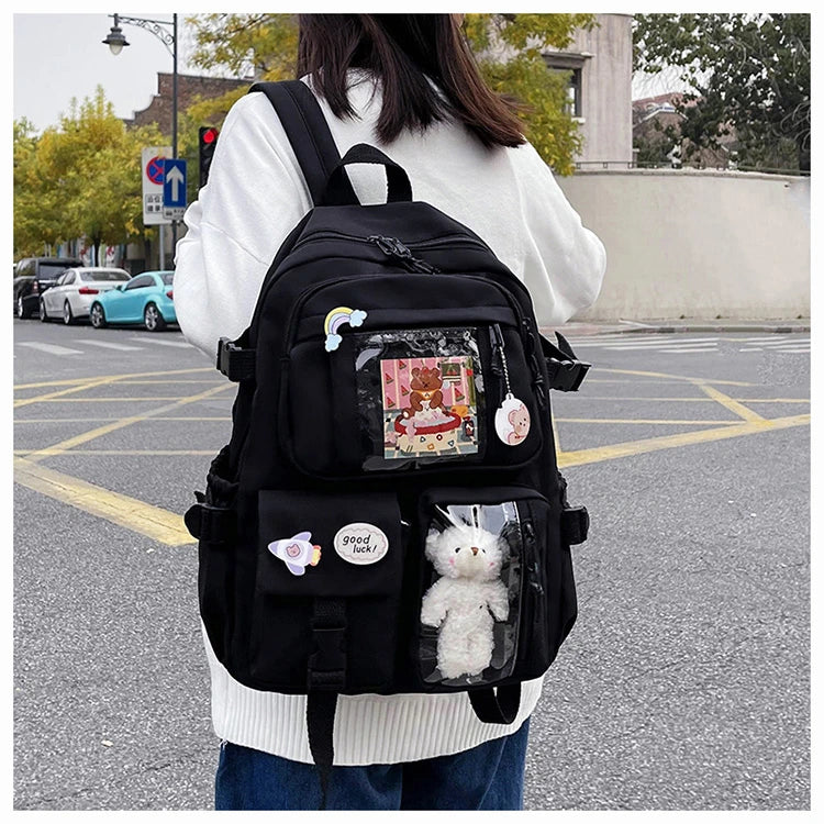 Cute Women Backpacks Waterproof Multi-Pocket Nylon School Backpack for Student Female Girls Kawaii Laptop Book Pack Mochilas