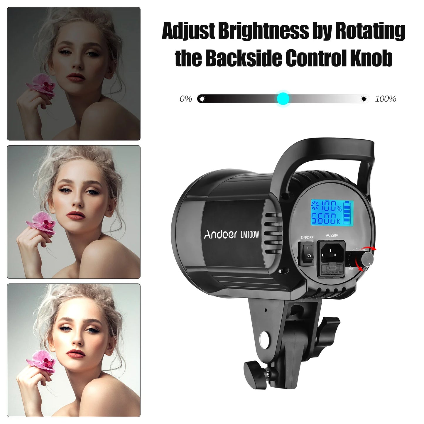 Andoer 100W Studio LED Video Light 5600K Dimmable Bowens Mount Continuous Light with Remote Control for Video Live Streaming