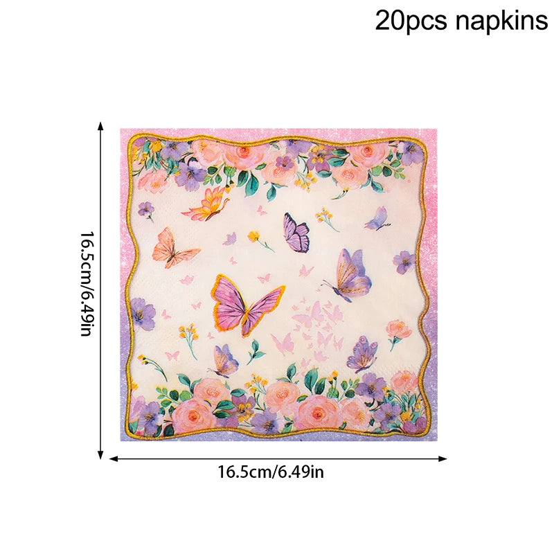 Butterfly Party Supplies Tableware Set for 8-20 Guests Butterfly Spring Floral Birthday Party Paper Plates Napkins Decorations