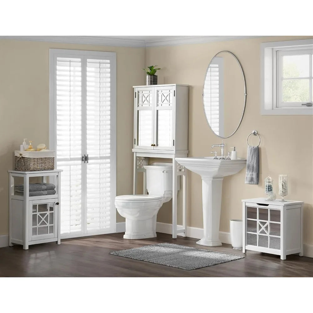 4-Piece Bathroom Set with Over Toilet Shelf, Wall Mounted Cabinet, Hamper, and Floor Cabinet