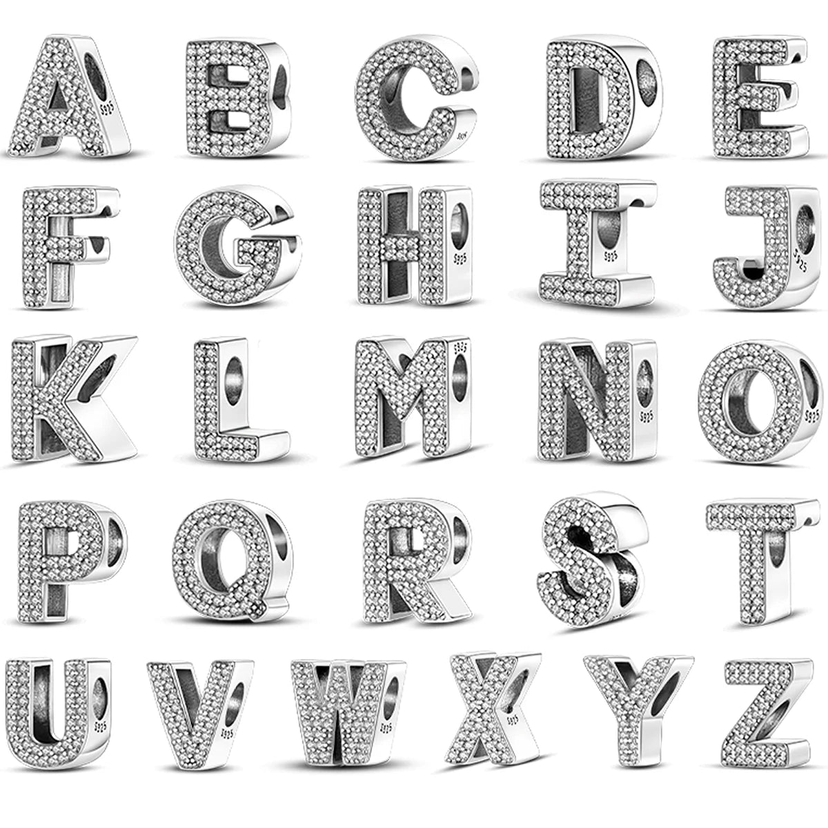 26 A-Z Alphabet Beads 925 Sterling Silver LOVE Letter Charm Fit Original Bangle Charms Bracelet CZ Zircon Bead Jewelry