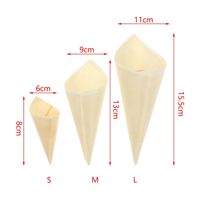 50 Pcs Disposable Wood Appetizer Cones Ice Cream Cone Cups Party Candy