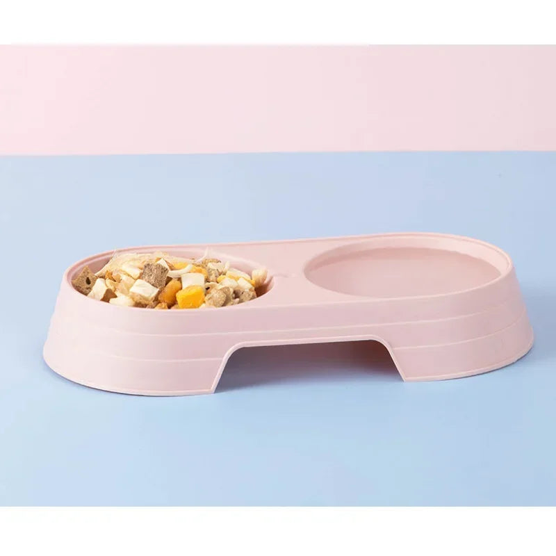 Macaron Pet Double Bowl Plastic Kitten Dog Food Drinking Tray Feeder Cat Feeding Pet Supplies Accessories Cuenco Para Gatos