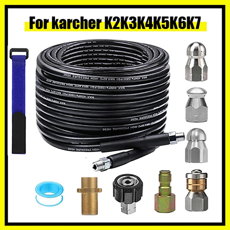 Sewer Drain Water Cleaning Hose Pipe Cleaner Kit 1/4 NPT Button Nose Rotating Sewer Jetting Nozzle For karcher Car Washer Hose