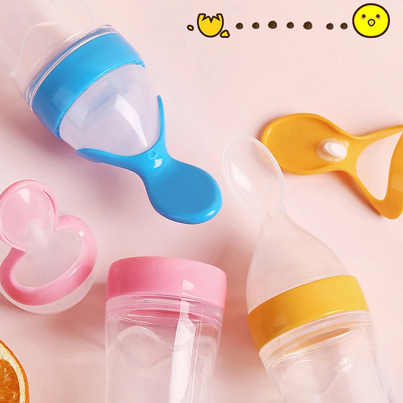 Baby Silicone Squeezing Feeding Bottle Newborn Baby Training Spoon Infant Cereal Food Supplement Feeder Bbay Safe Tableware