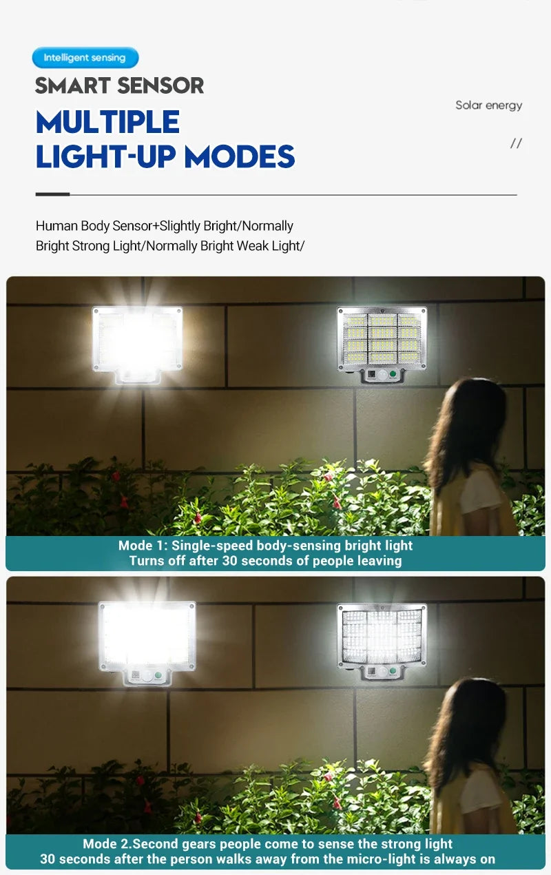 NEW 192 LED Solar Lamp Outdoor Wall Lamp IP65 Waterproof Spotlights Lamp Motion Sensor Solar 3 Mode Street Light Garden Decor